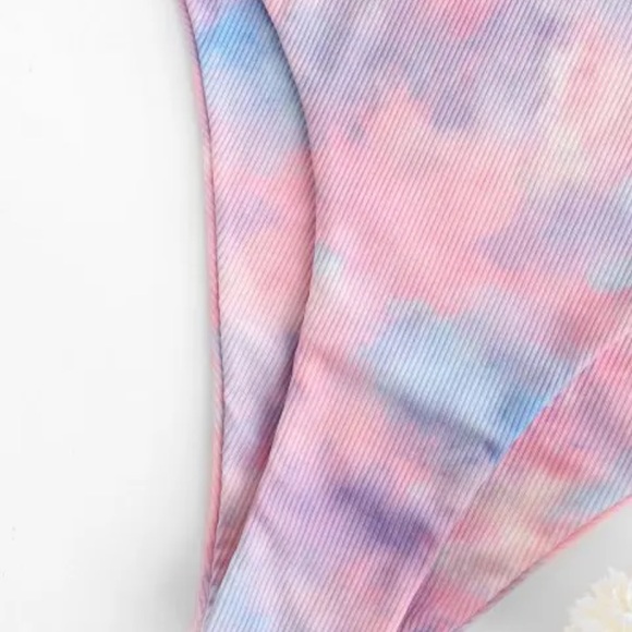 ZAFUL Ribbed Tie Dye Knotted High Waisted Tankini Light Pink L NEVER WORN - Picture 5 of 7